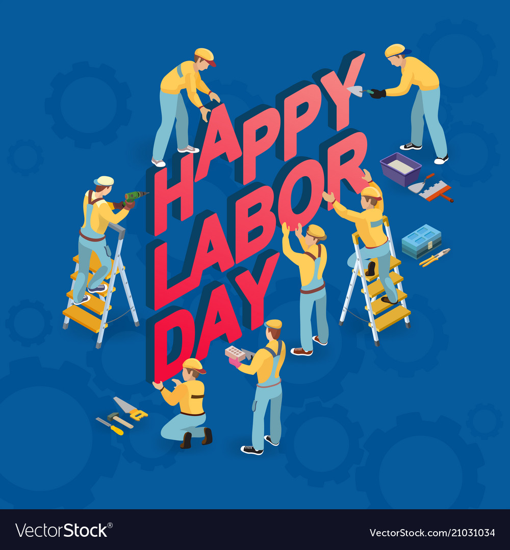 Happy labor day isometric workmen icons Royalty Free Vector