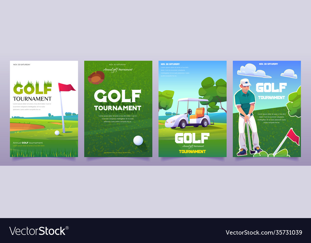 Cartoon golf tournament posters vector image Cartoon golf tournament posters