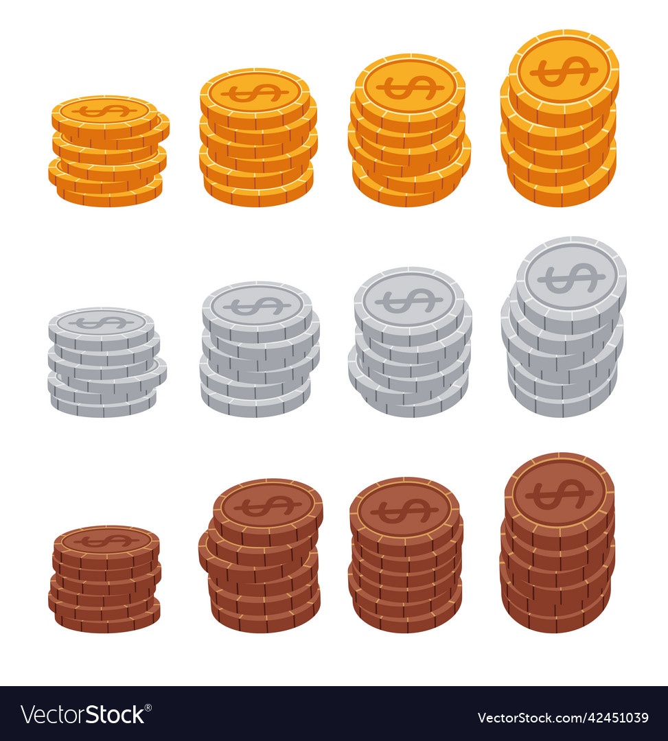 Golden silver copper coin animation isolated vector image Golden silver copper coin animation isolated