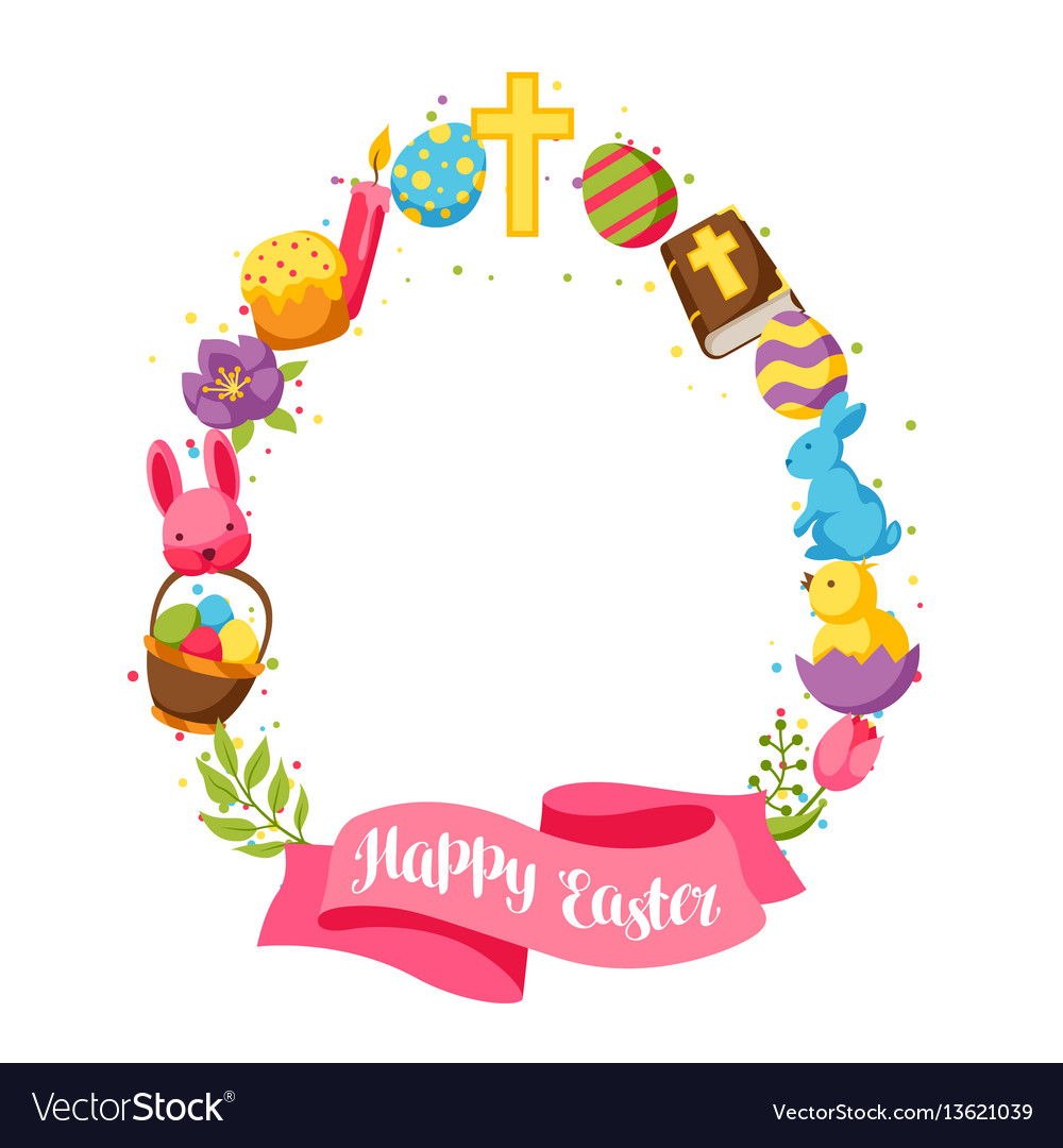 Happy easter frame with decorative objects eggs Vector Image