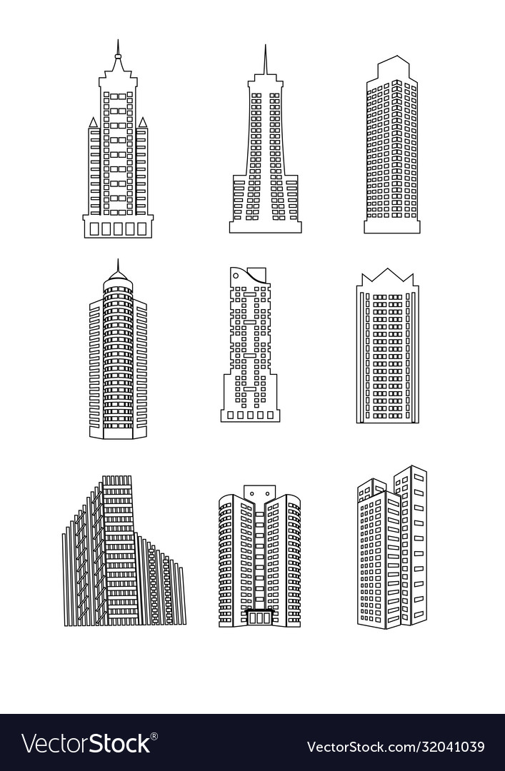 Line buildings icons city building hotel and