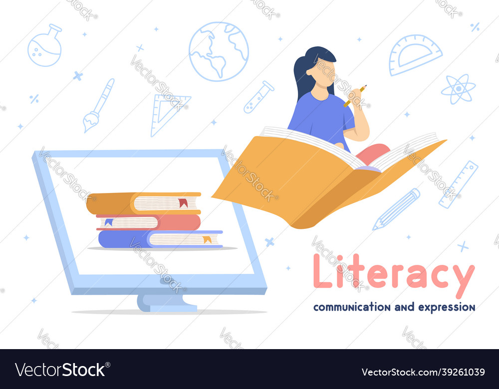 Literacy concept web learning girl student cartoon