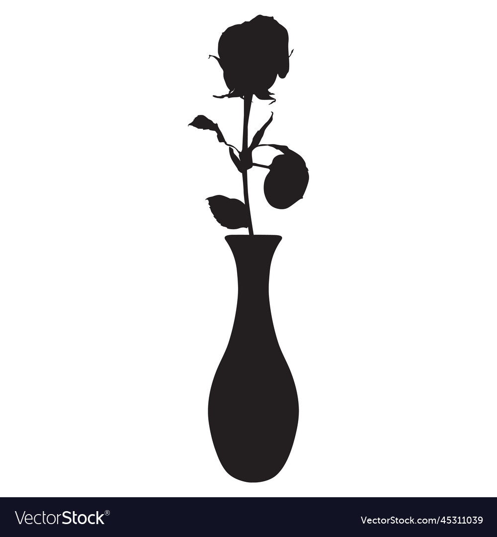 Rose flower in vase black silhouette Royalty Free Vector