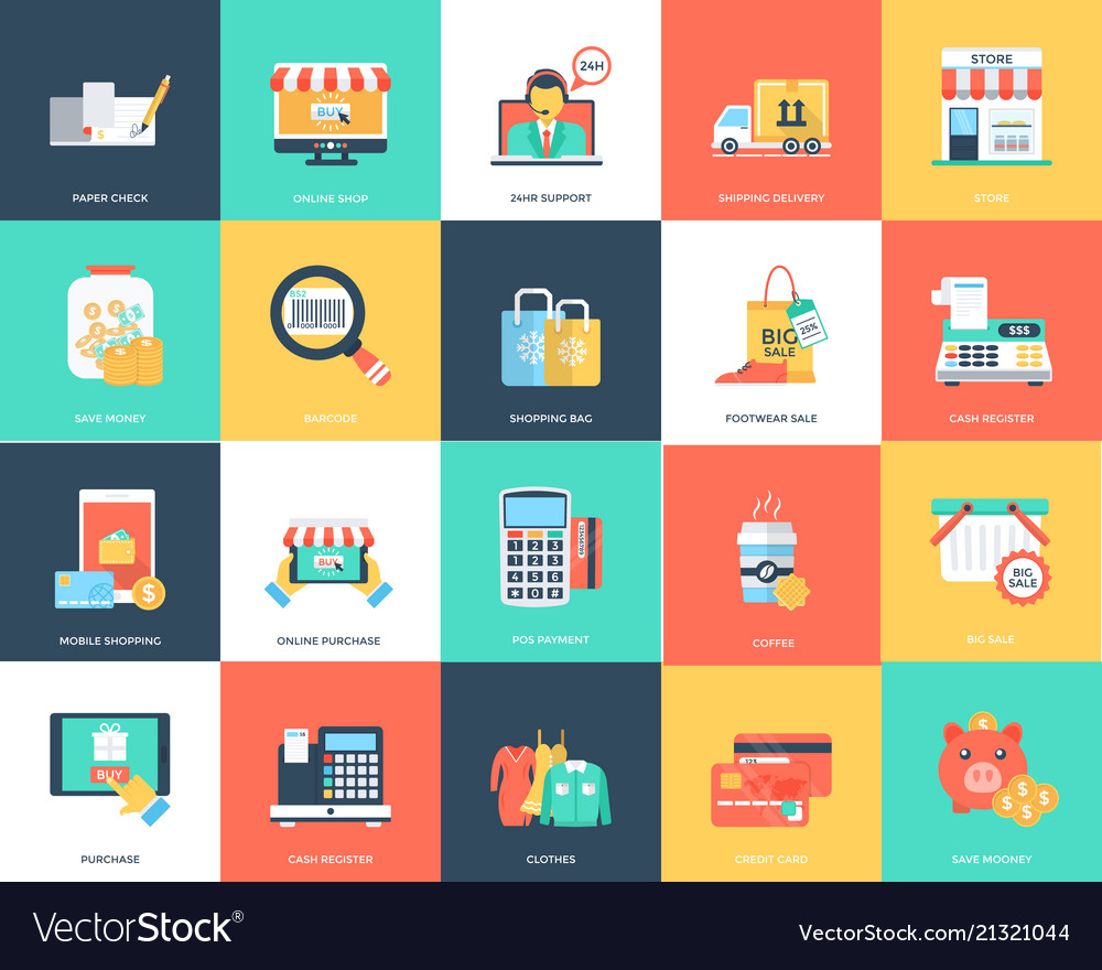 Flat Icon Set Shopping Royalty Free Vector Image