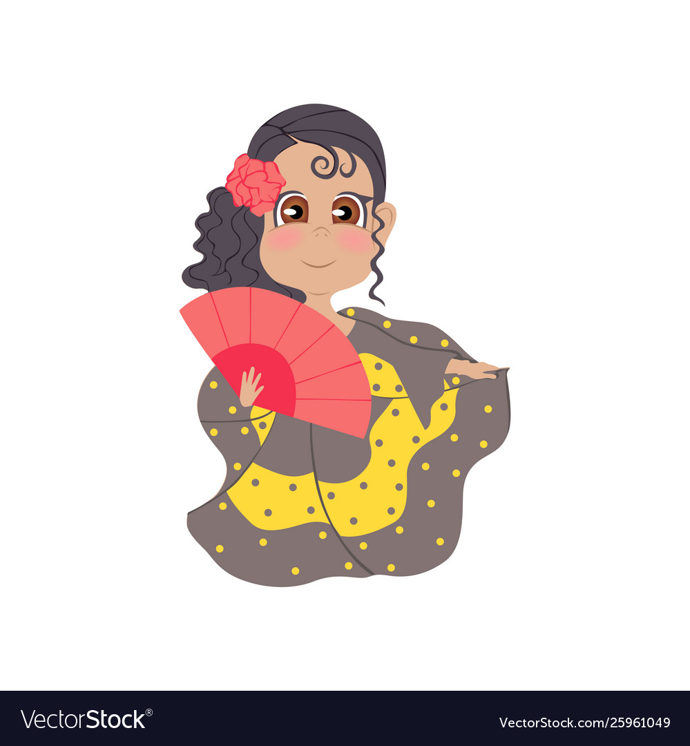 Cute Smiling Spanish Girl With Rose In Hair And Vector Image