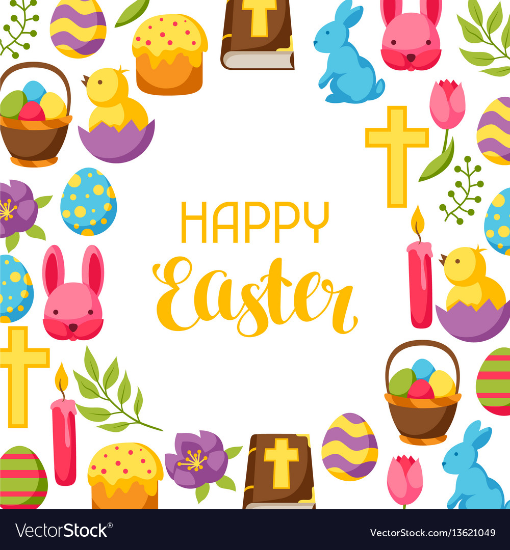 Happy easter frame with decorative objects eggs Vector Image