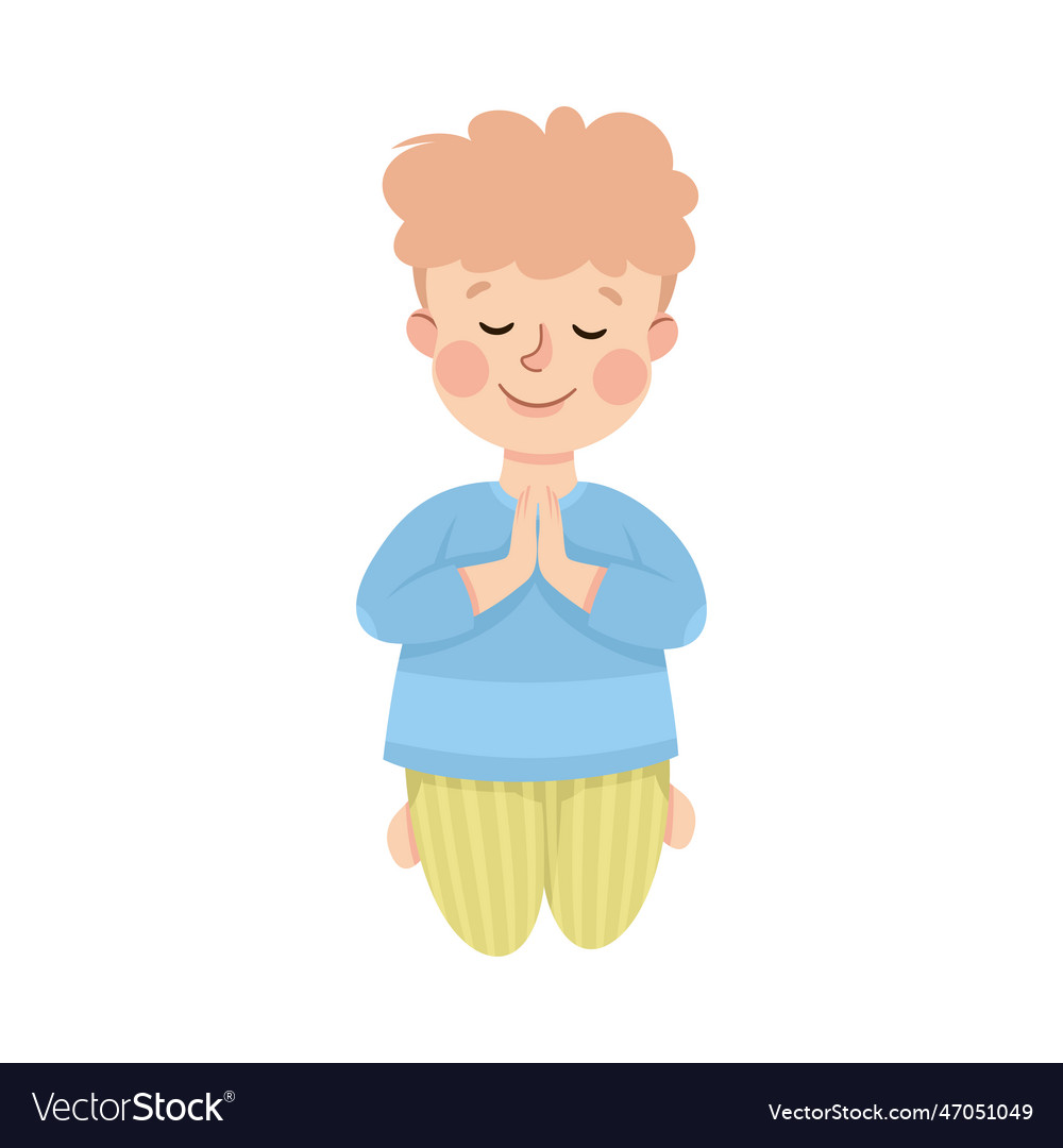 Little boy praying sitting on the floor on his Vector Image