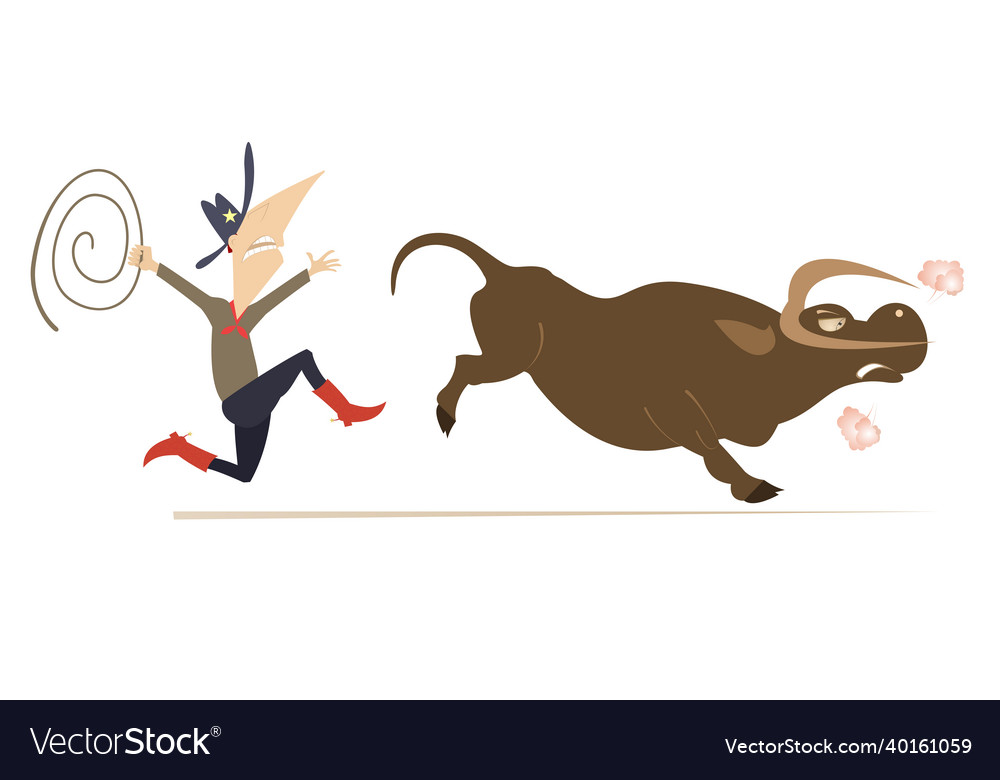 Bull runs away from the rider Royalty Free Vector Image