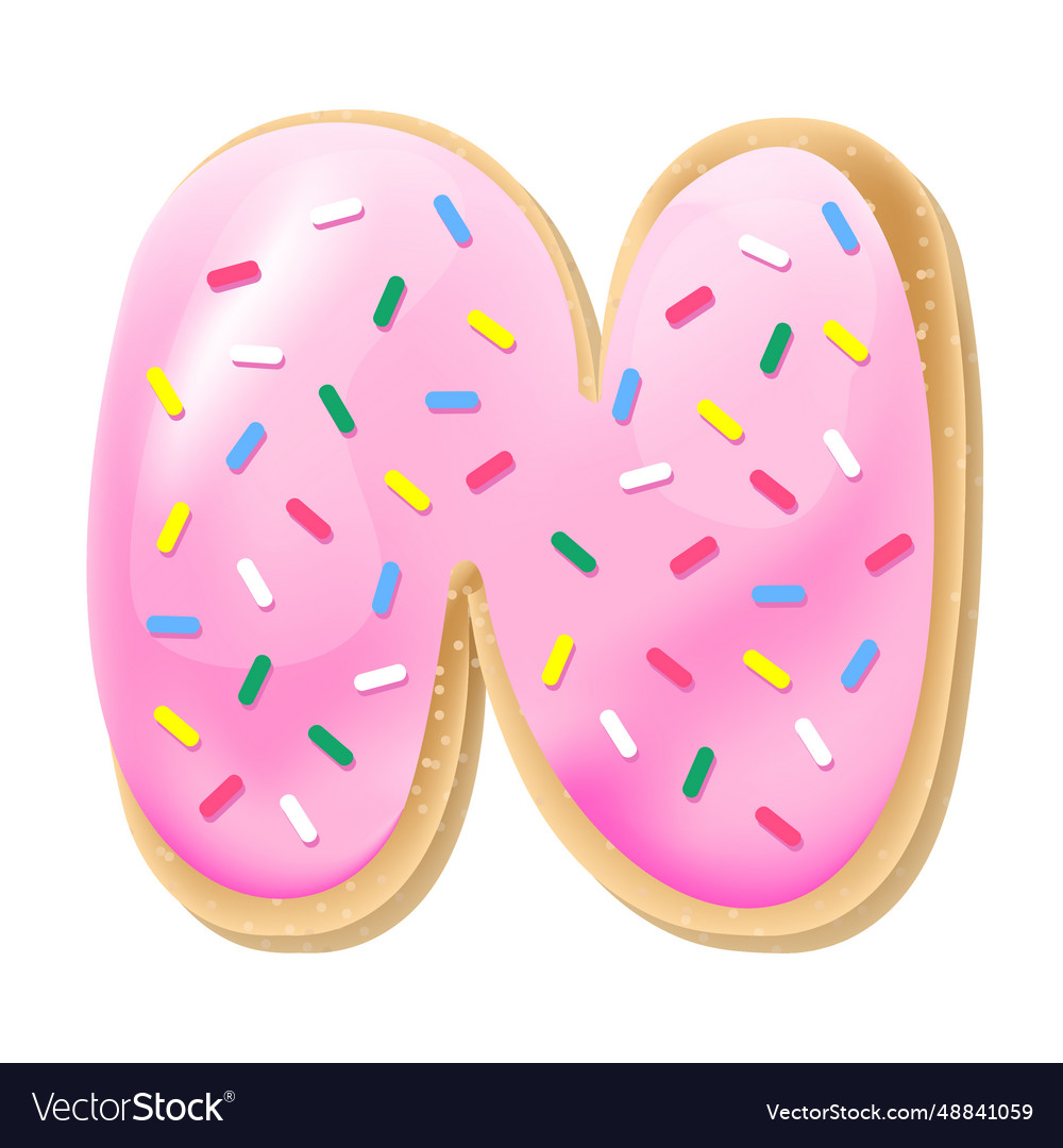 Pink letter n from donut alphabet Royalty Free Vector Image