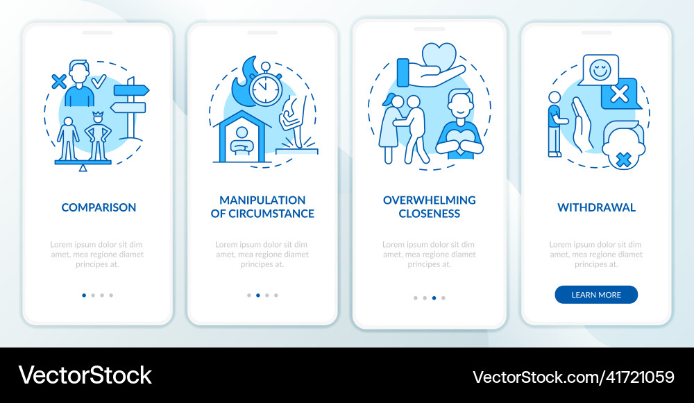 Psychological manipulation signs blue onboarding Vector Image