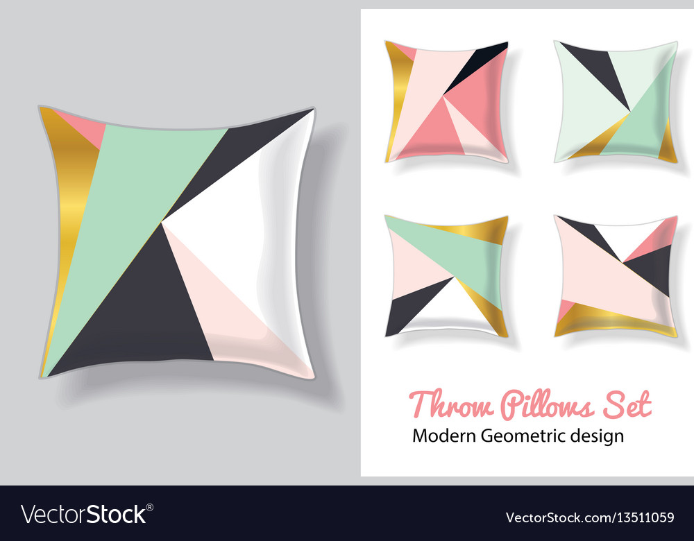 Set Of Pink And Mint Green Throw Pillows In Vector Image