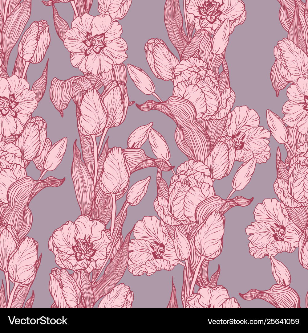 Tulip flower seamless pattern Royalty Free Vector Image