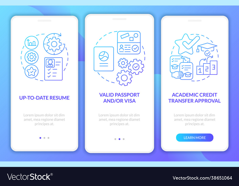 Internship overseas conditions onboarding mobile Vector Image