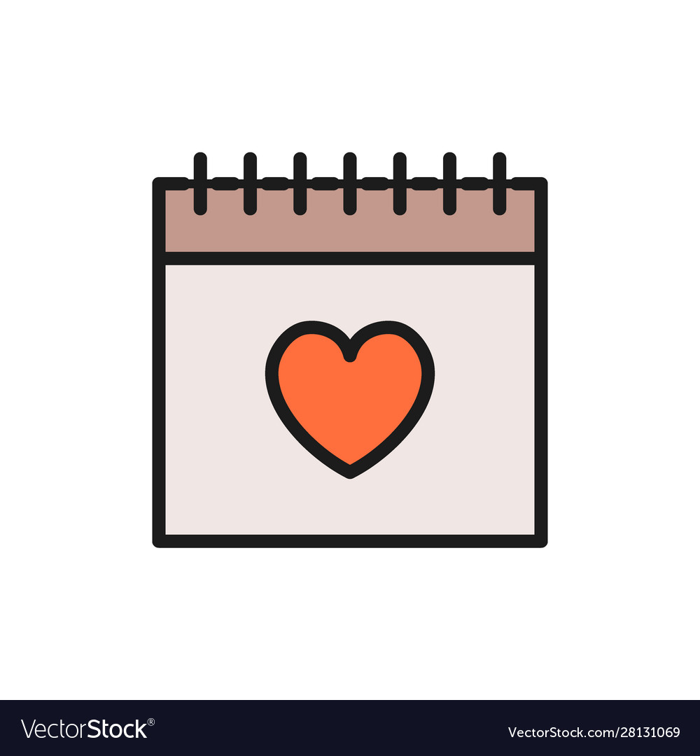 Calendar valentines day flat color icon Royalty Free Vector