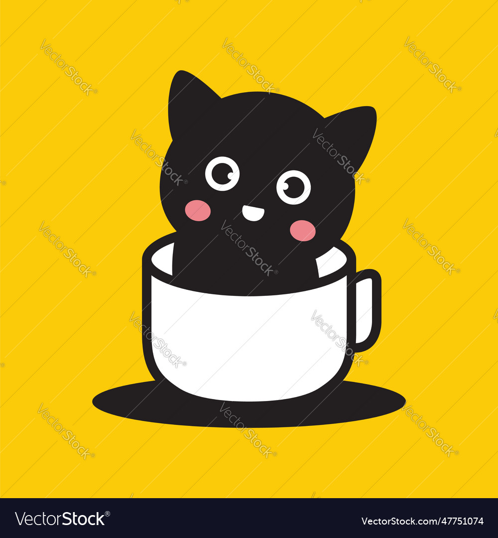 Kitten cat pets cute playing glass drink coffee Vector Image