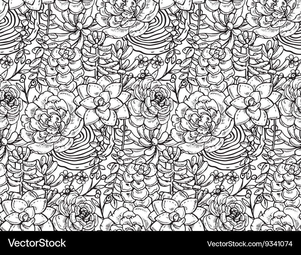 Seamless pattern with hand drawn succulent Vector Image