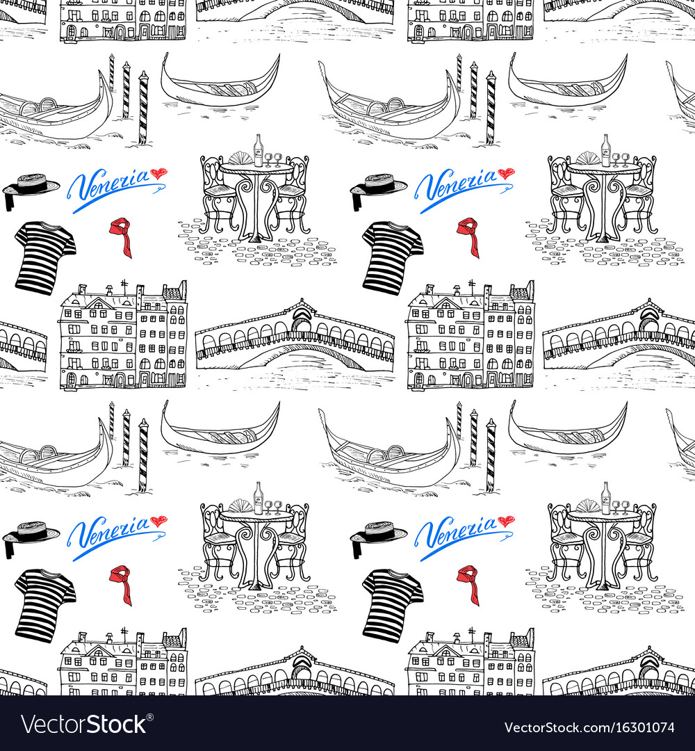 Venice italy seamless pattern hand drawn sketch