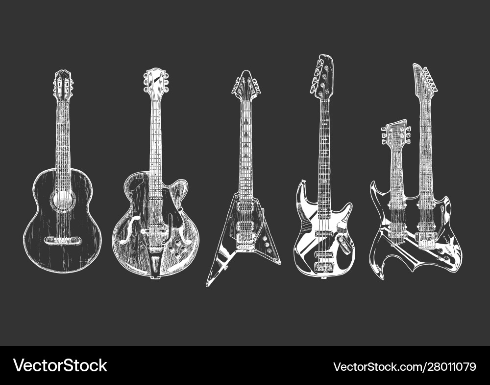 Acoustic and electric guitars set Royalty Free Vector Image
