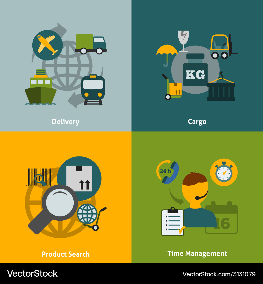 Logistic flat icons composition Royalty Free Vector Image