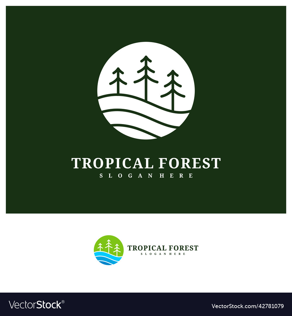 Pine tree logo design template tropical forest