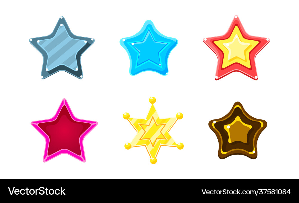 Cartoon glossy star different colors set Vector Image