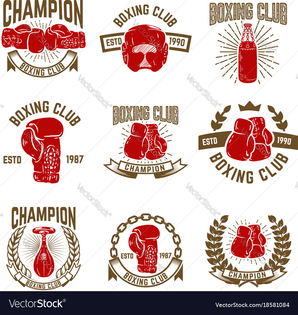 Set Of Boxing Club Emblems Boxing Gloves Vector Image