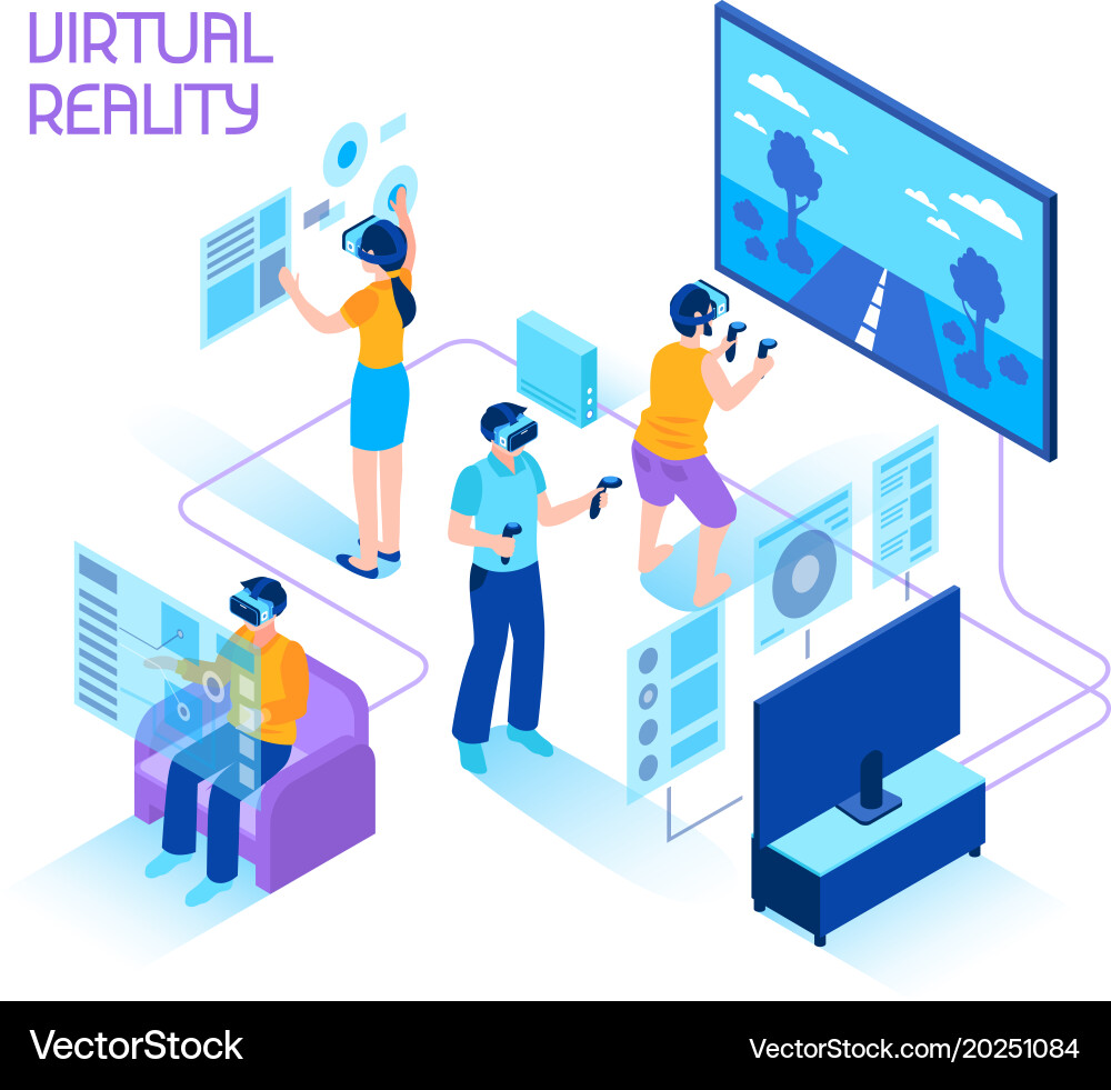 Virtual reality isometric composition Royalty Free Vector