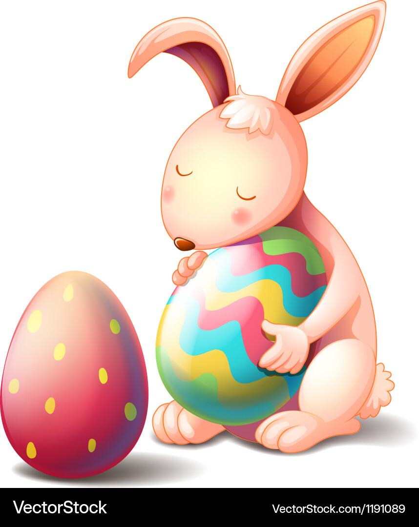 A rabbit hugging colorful easter egg Royalty Free Vector