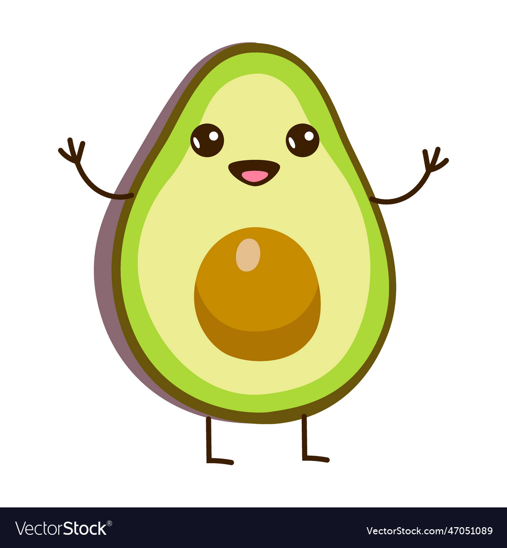 Half an avocado character with kawaii faces Vector Image