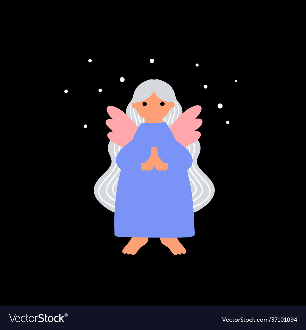 Cute little angel with pink wings on dark Vector Image