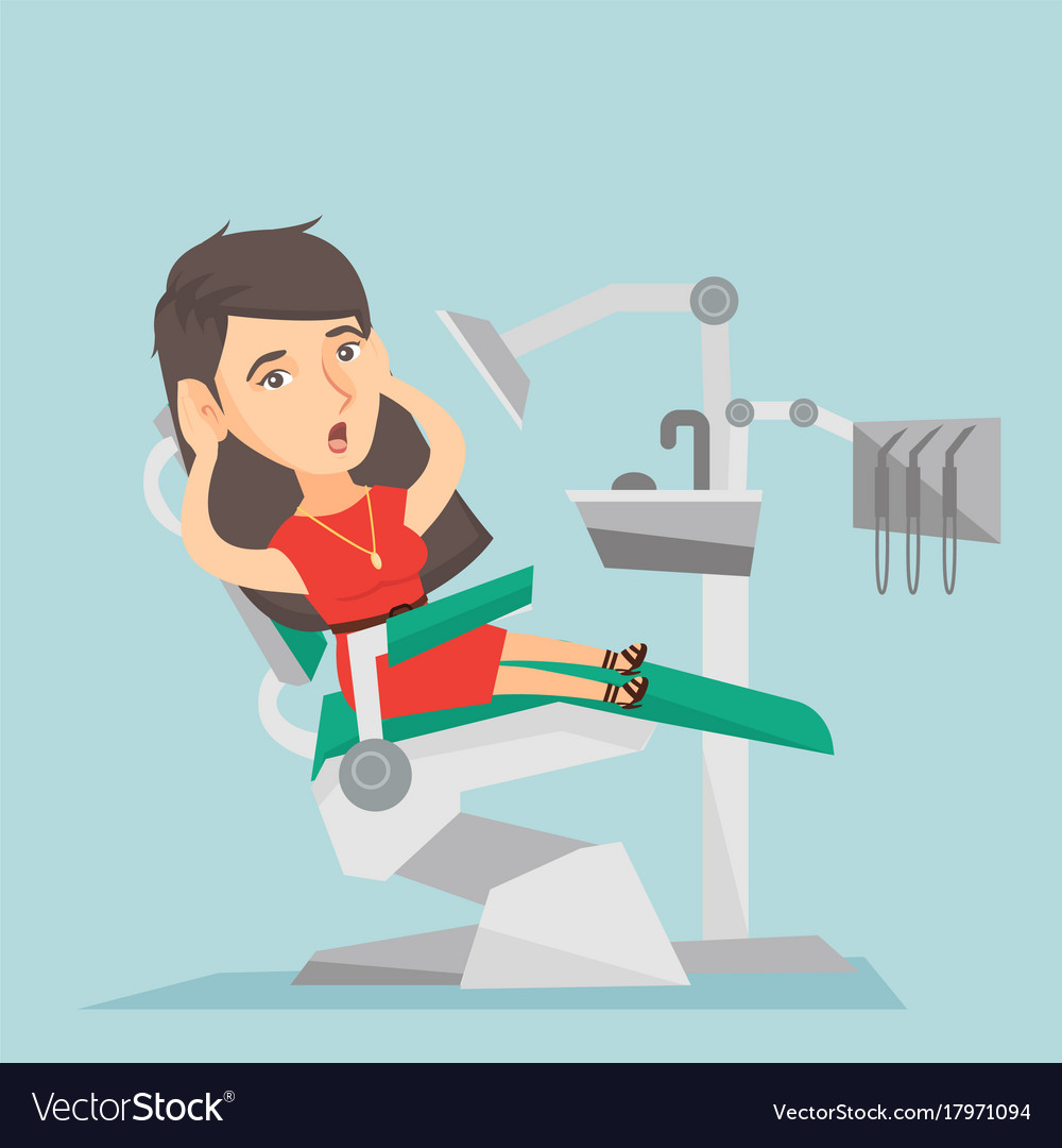 Frightened woman sitting in a dental chair Vector Image