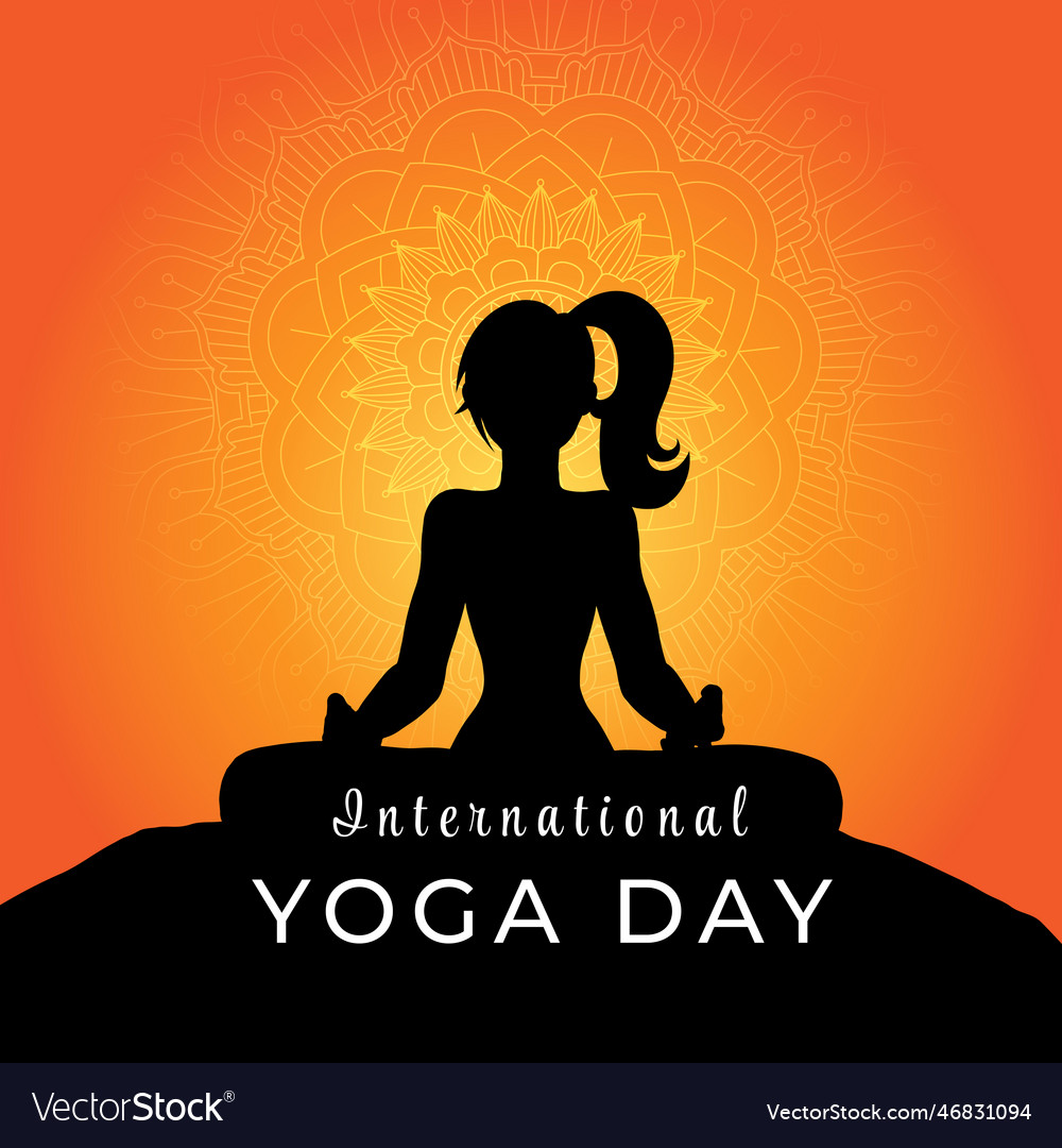 International yoga day with silhouette Royalty Free Vector