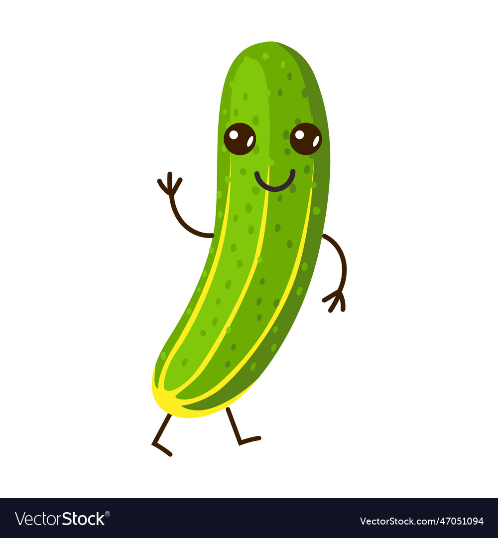 Juicy cucumber vegetable character with kawaii Vector Image