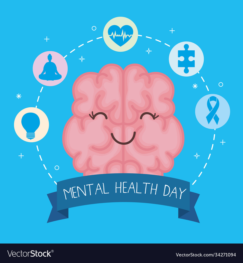 Mental Health Day With Brain Cartoon Design Vector Image