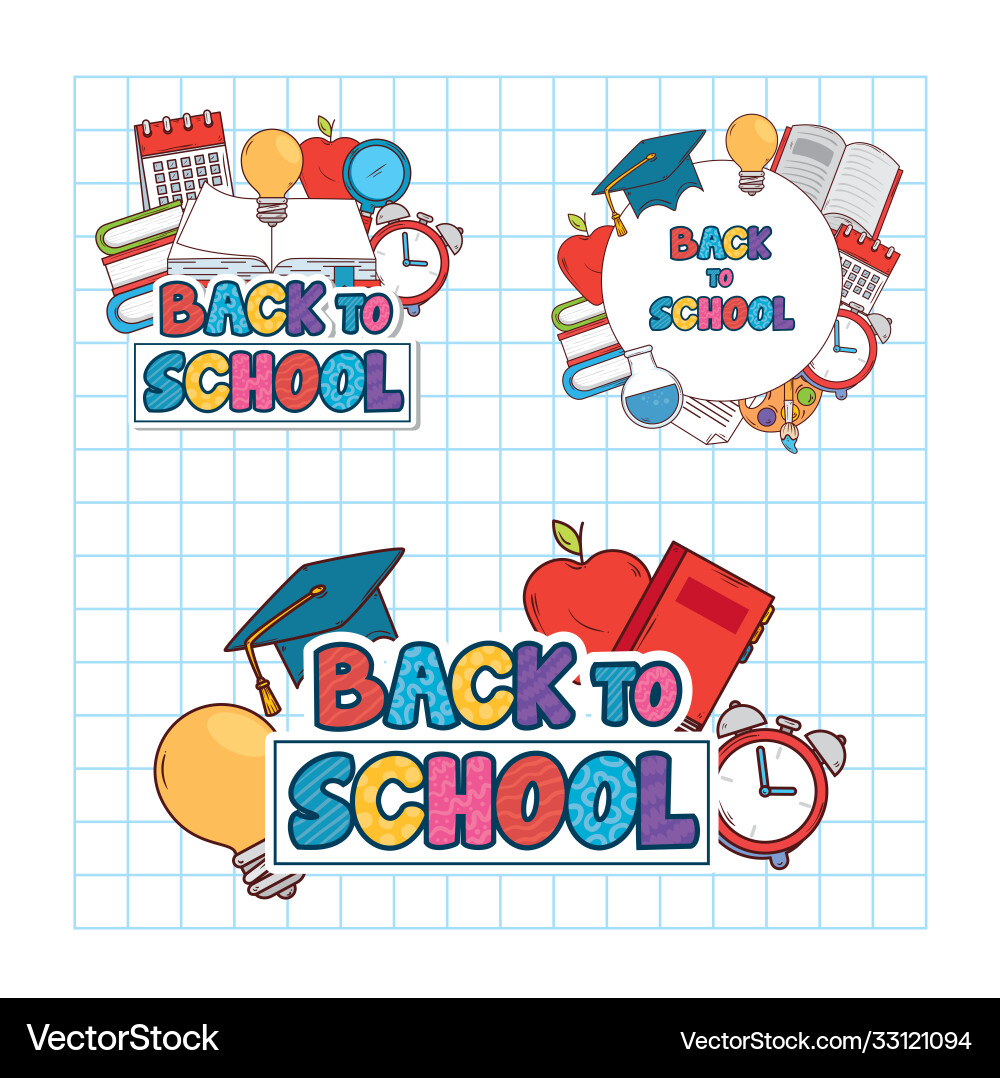 Set banners back to school with supplies Vector Image