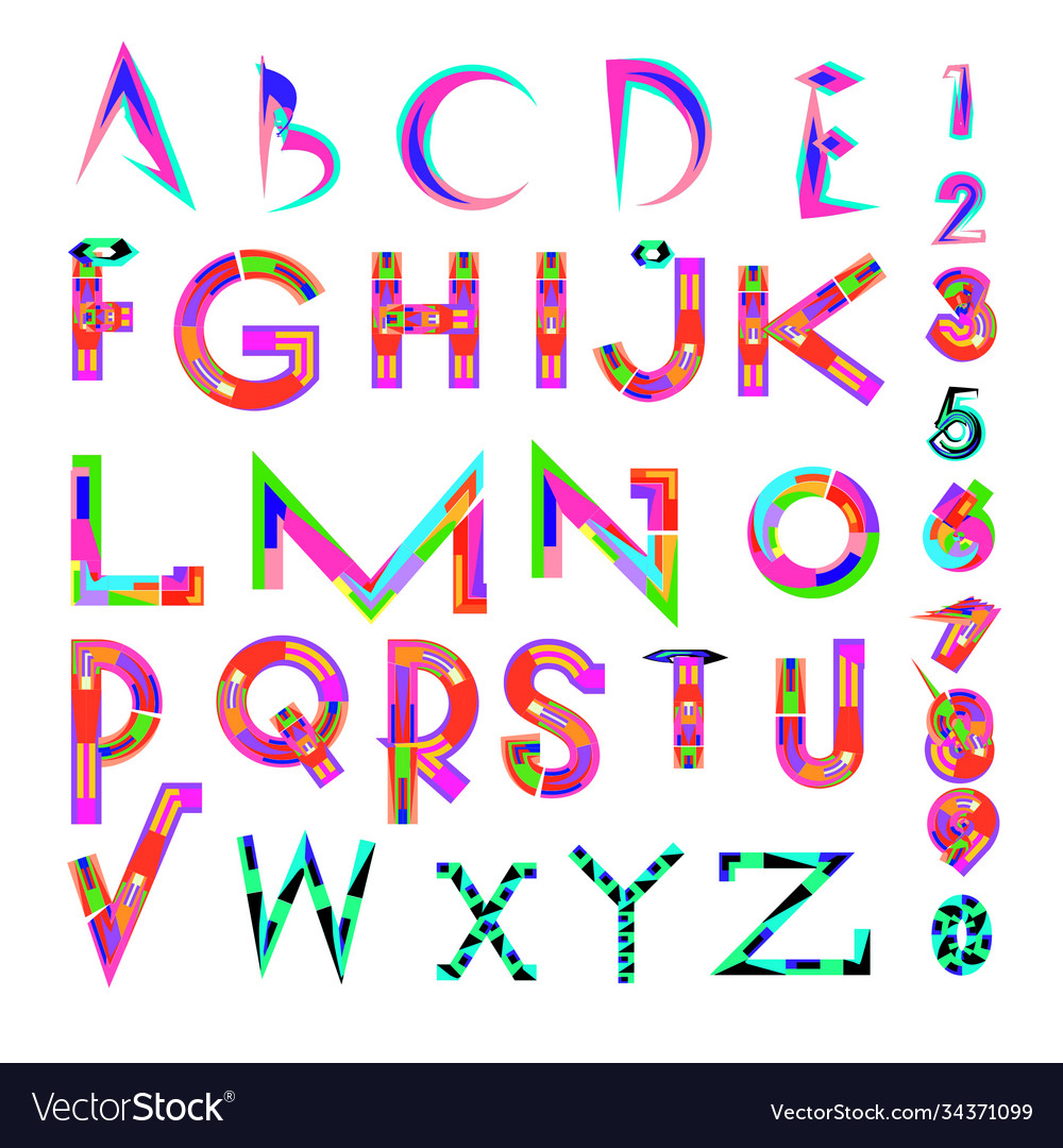 Abstract colorful font and alphabet Royalty Free Vector