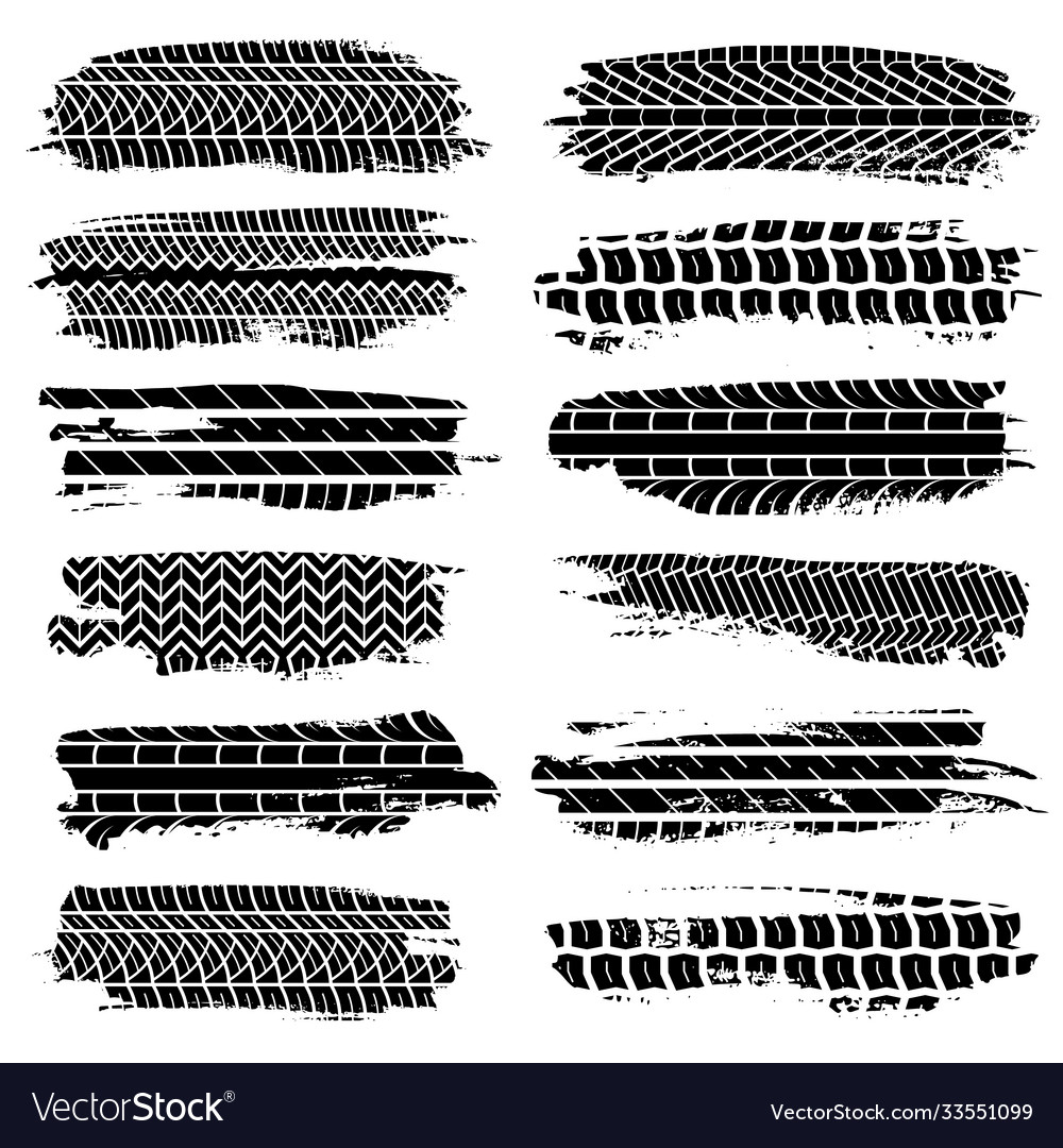 Grunge Tire Tracks Car Motorcycle Tires Elements Vector Image