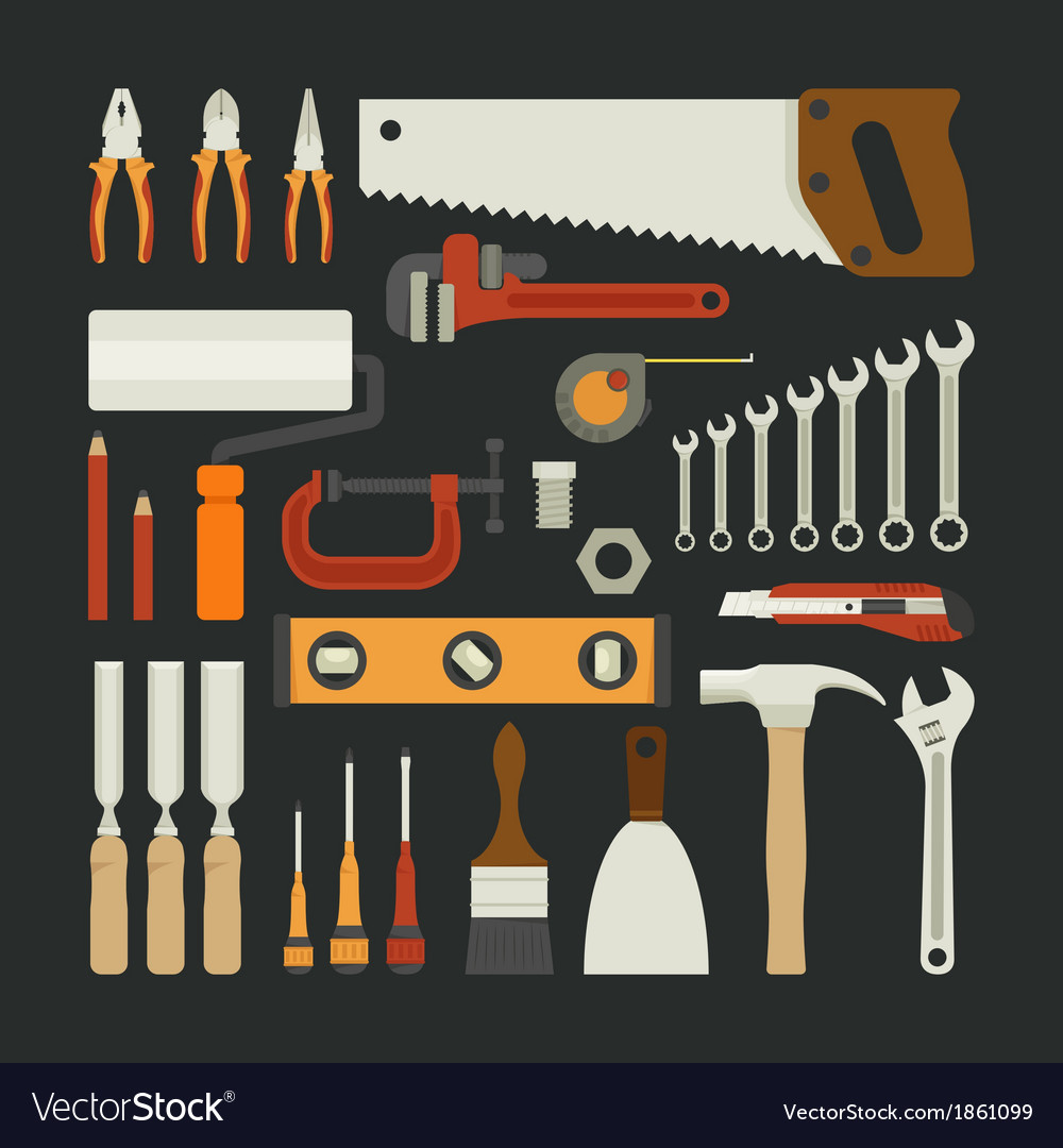 Hand tools icon set flat design