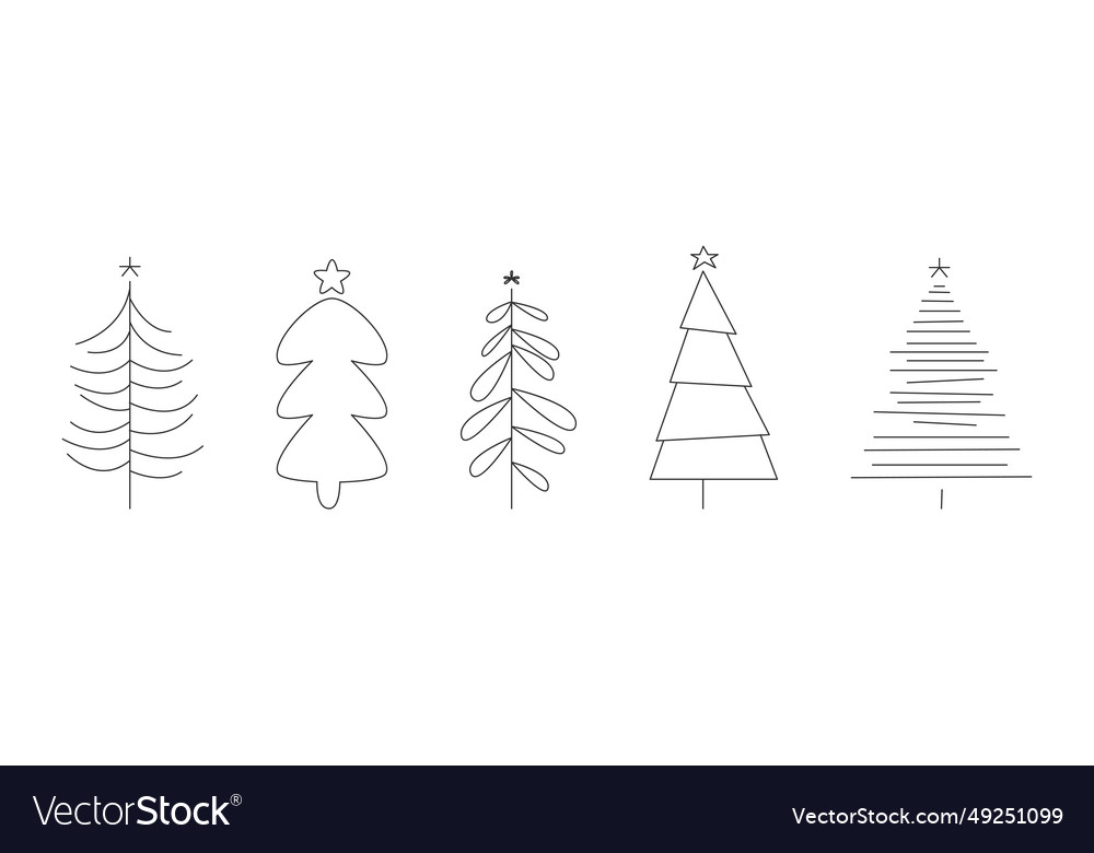 Linear christmas fir tree with star on top Vector Image