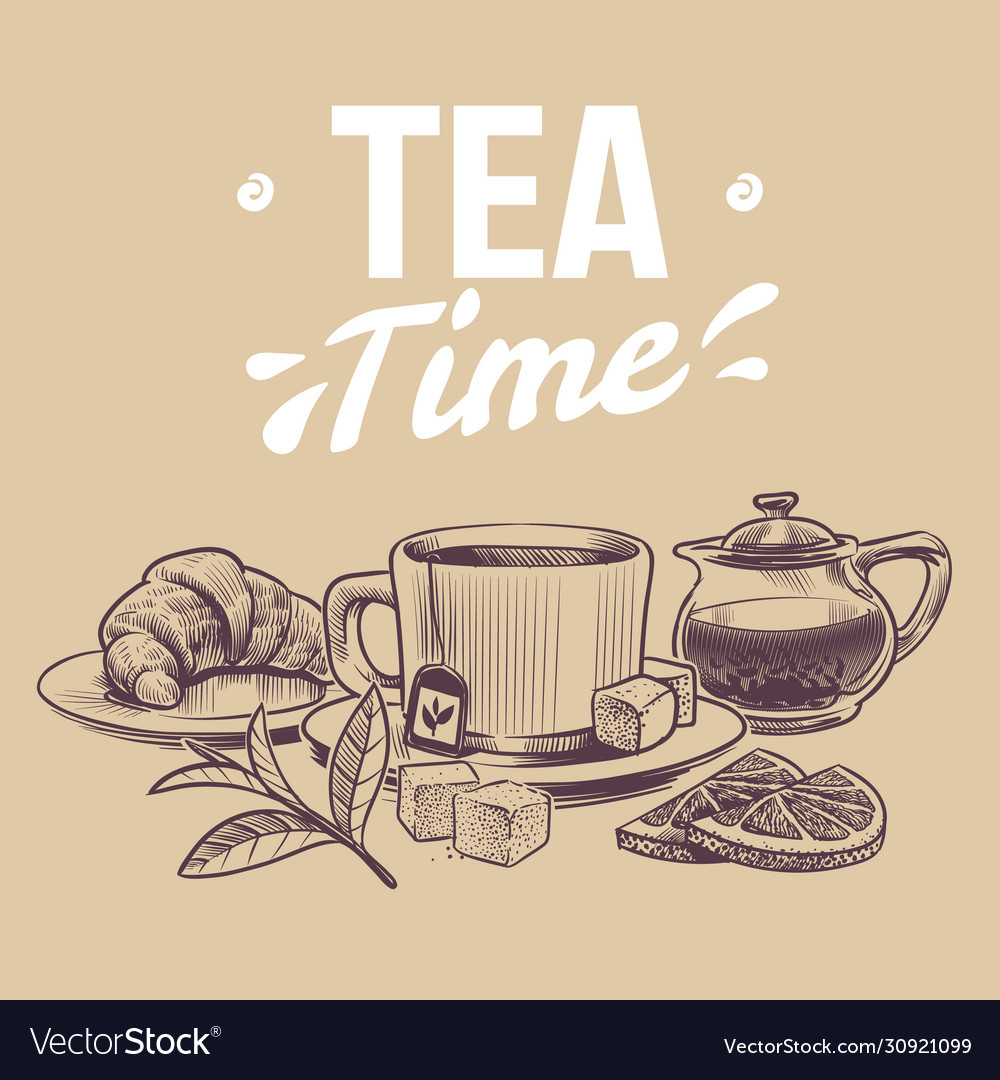 Sketch tea hand drawn objects for tea Royalty Free Vector