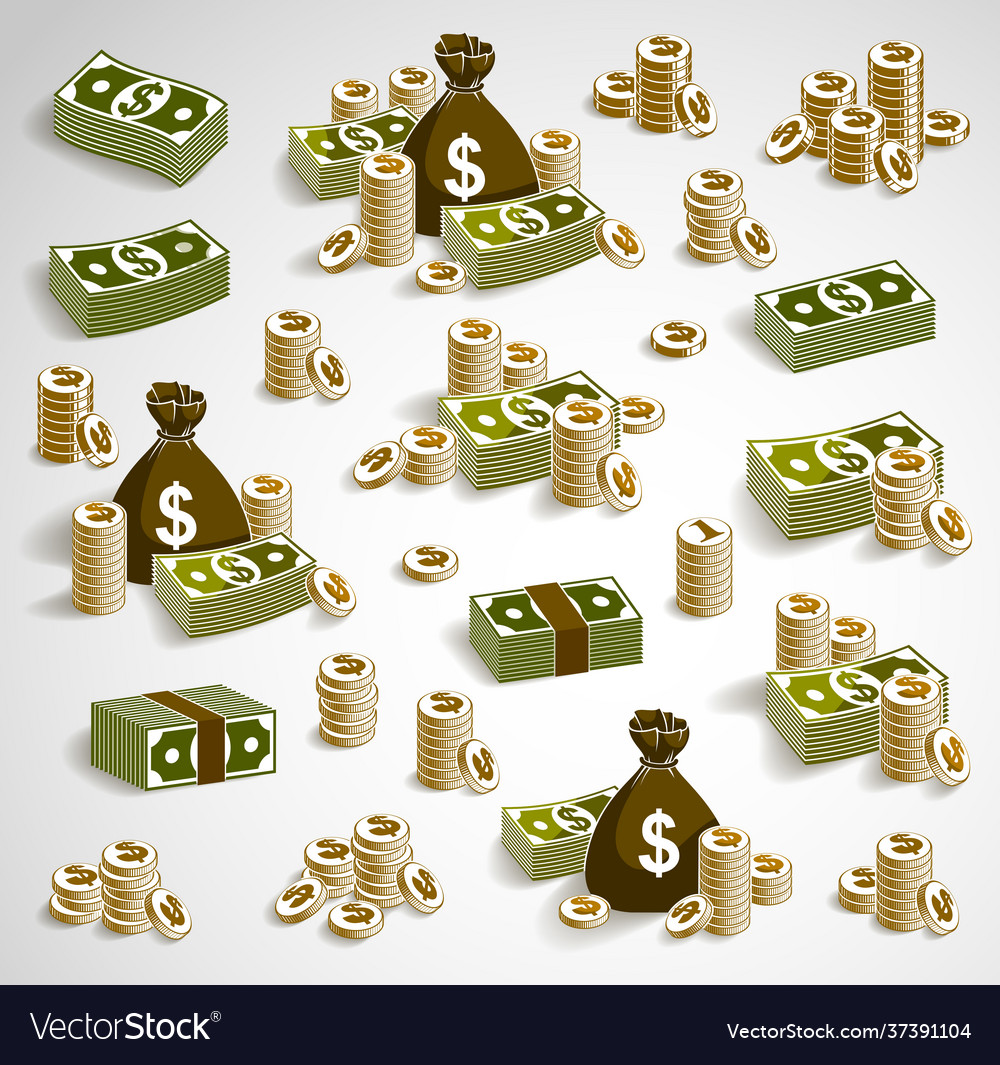 Money setting. Основные средства вектор. Монеты в открытом кейсе вектор 3д.
