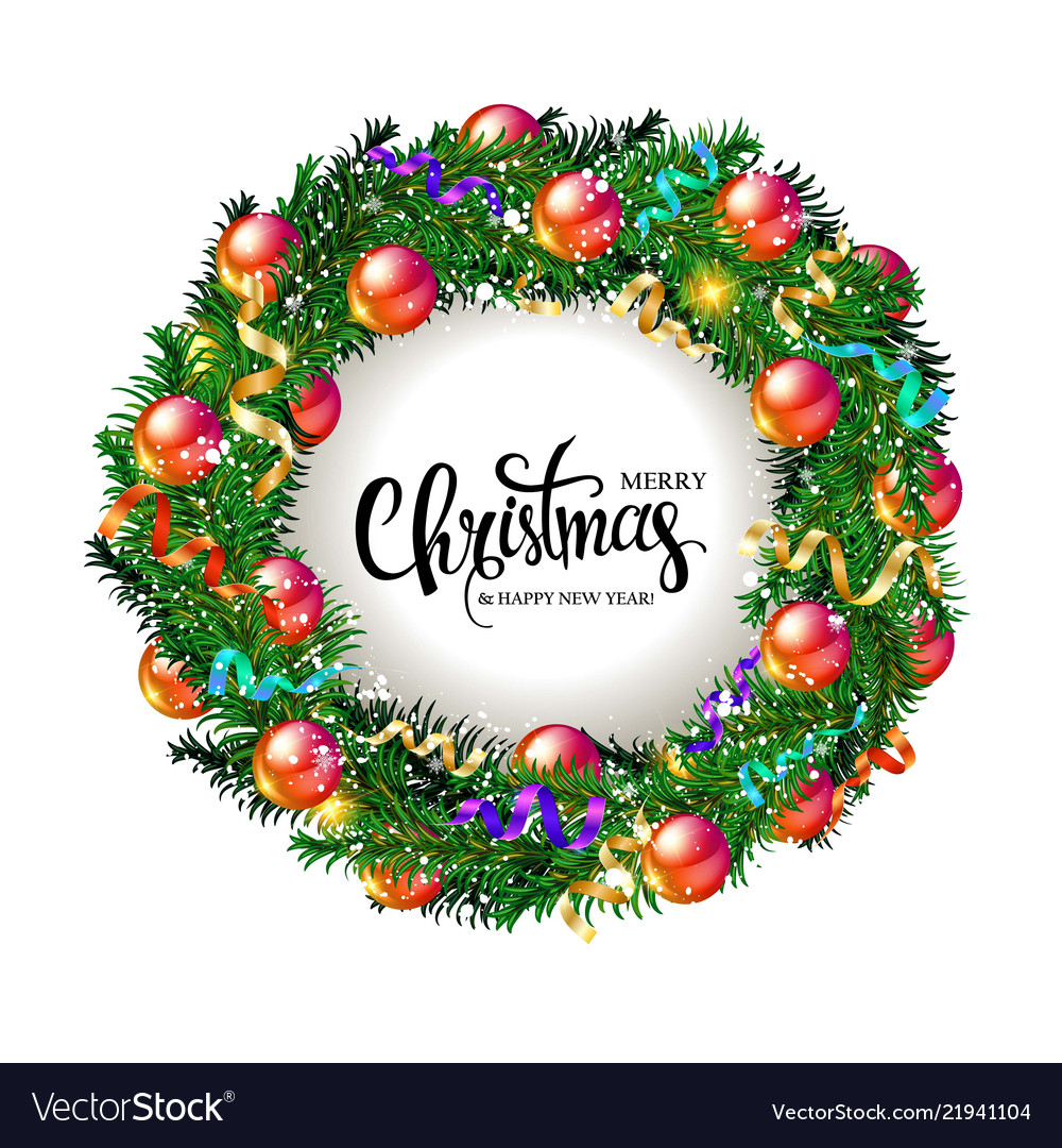 Christmas card with a wreath of fir branches Vector Image