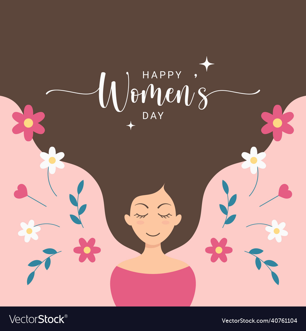 Womens day card with women and flowers Royalty Free Vector