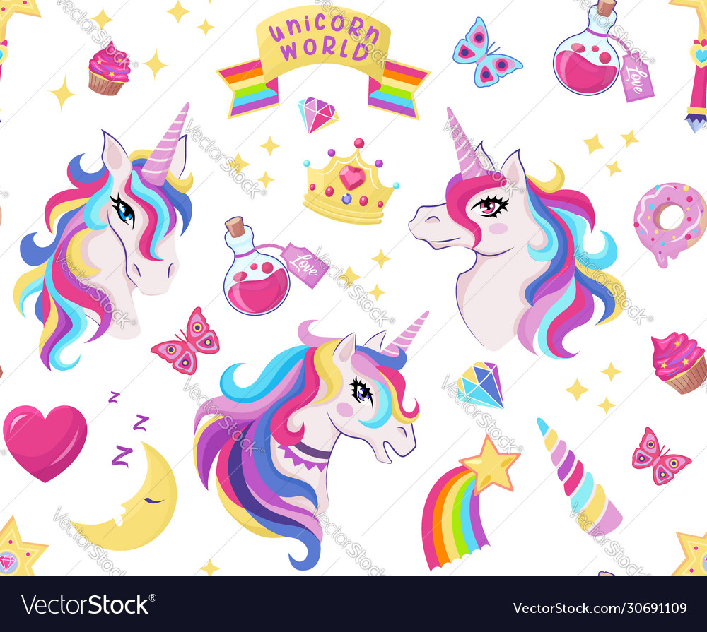 Magic unicorn icon seamless pattern with vector image Magic unicorn icon seamless pattern with