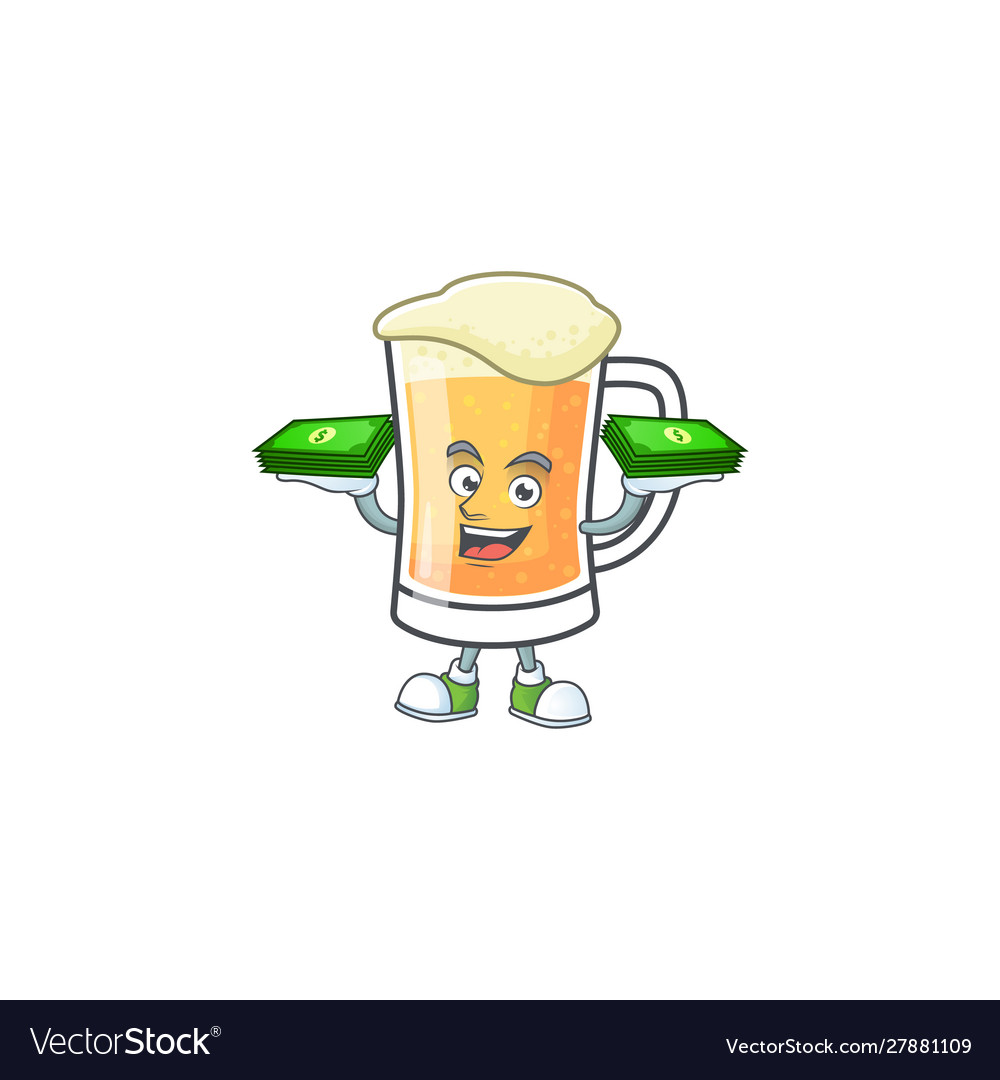 Mug Beer Alcohol In Holding Money Cartoon Vector Image