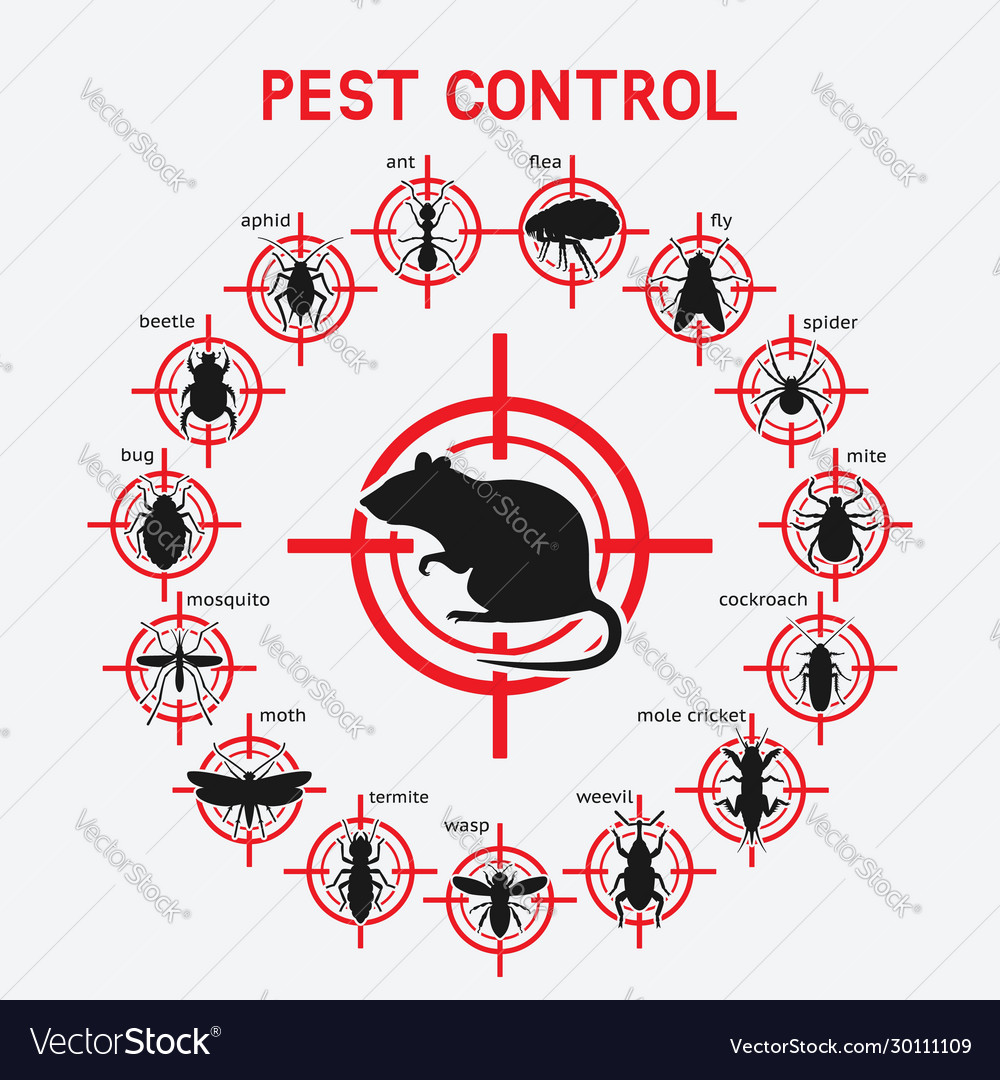 Pest Control Icons Set On Red Target Royalty Free Vector 7562