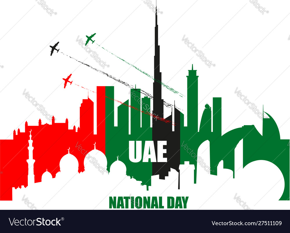 Uae national day poster with landmarks Royalty Free Vector