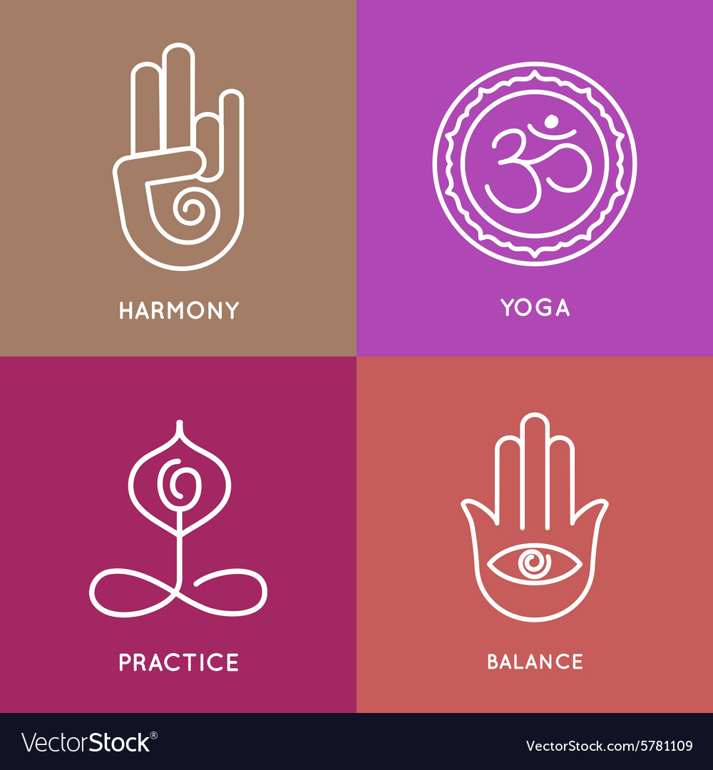 Yoga line symbols in colorful squares Royalty Free Vector