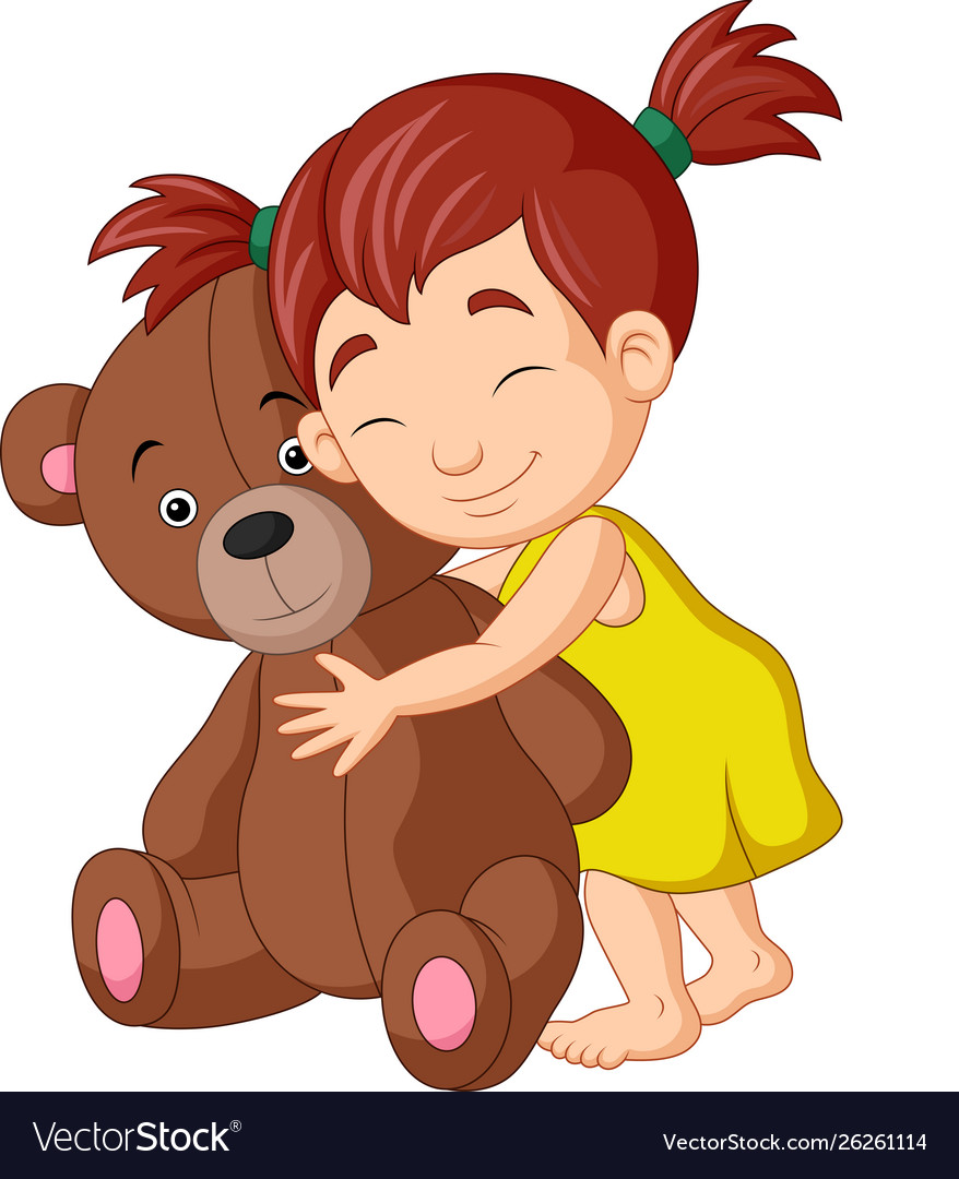 Cartoon little girl hugging teddy bear Royalty Free Vector