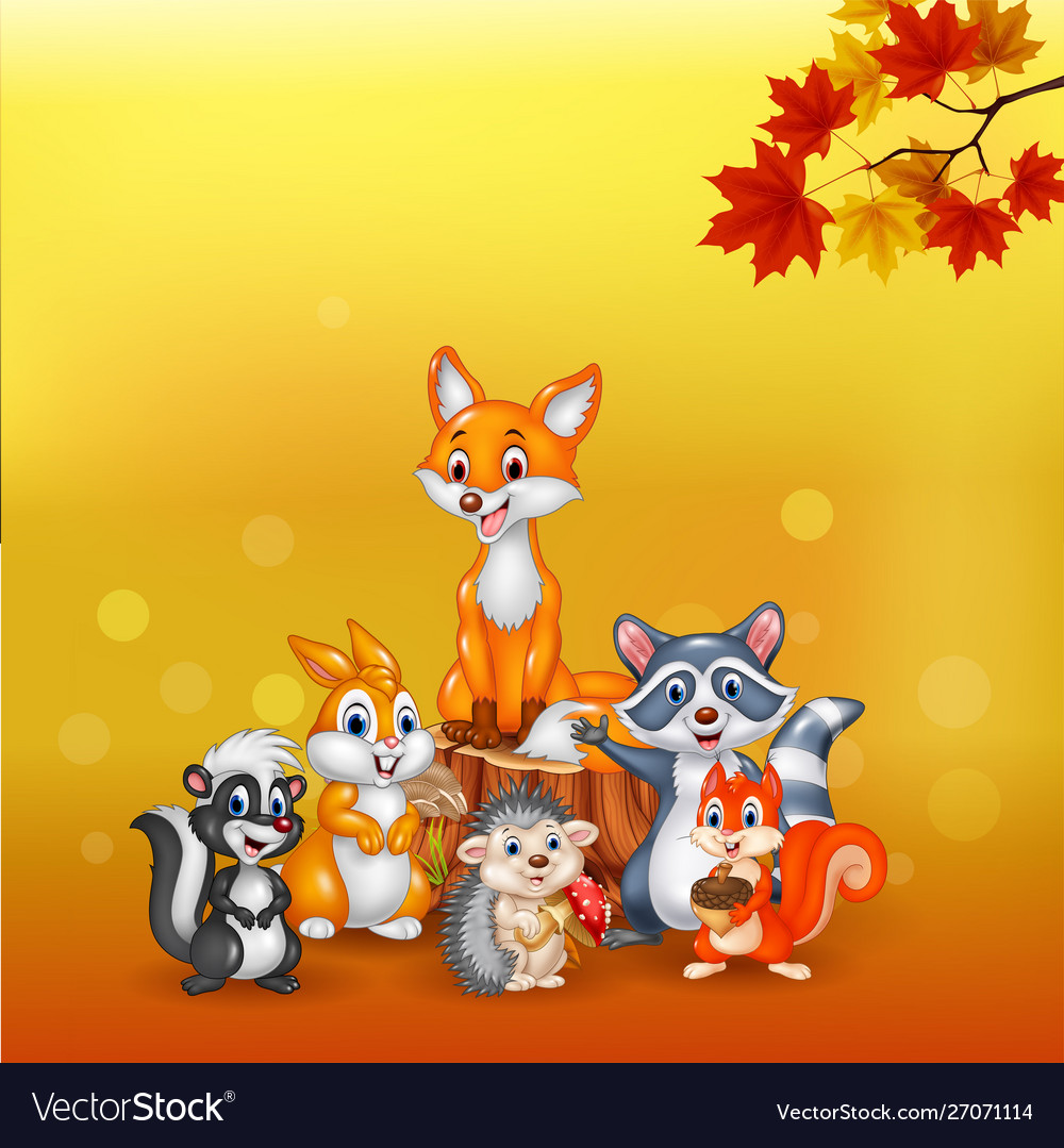 Cartoon wild animals with autumn background Vector Image Cartoon wild animals with autumn background Vector Image